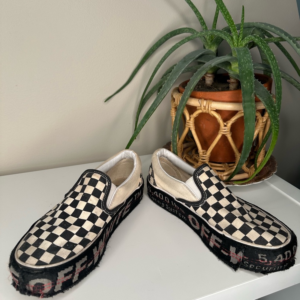 Custom Vans Checkerboard Slip-Ons w/ Off-White Style Platform Belt Wrap M6.5 W8 - Picture 7 of 13